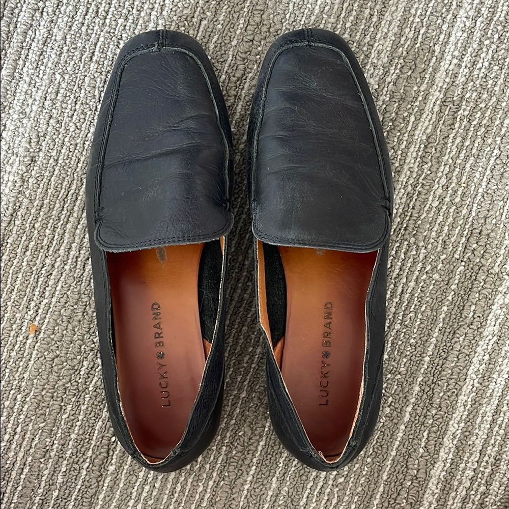 Lucky Brand Black Leather Slip-On Loafers